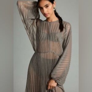 Anthro Elegant Gray Pleated Dress
